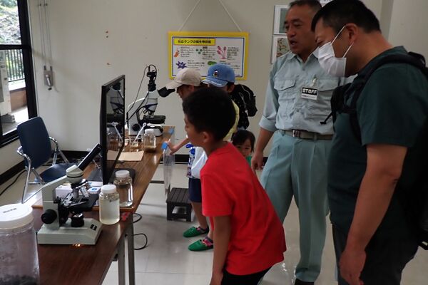 顕微鏡をのぞいている様子